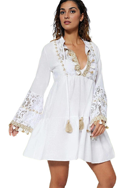 PayBuy Γυναικείο μίνι φόρεμα με δαντέλα Λεπτομερές μακρυμάνικο βαμβακερό καλο...