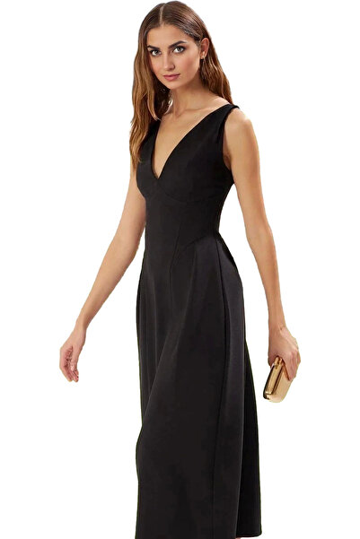 PayBuy Kadın A Kesim Midi Abiye Elbise V Yaka Cep Detaylı Özel Günler İçin Ya...