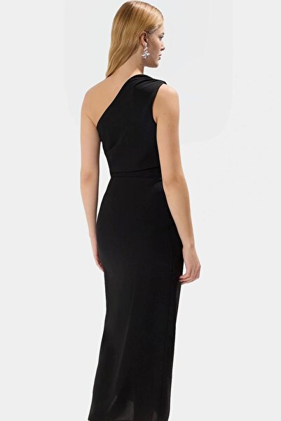 PayBuy Women's One Shoulder Midi Dress Gathered Detail Soft Crepe Fabric Daily and Special Occasions Modern Design