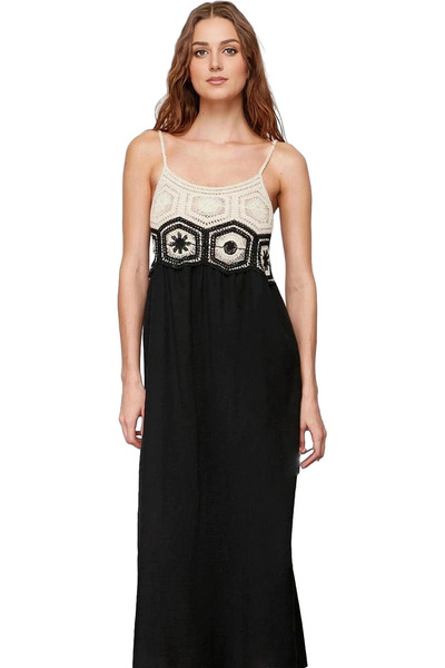 PayBuy Rochie midi pentru femei, linie A, din bumbac, cu detalii croșetate, o...