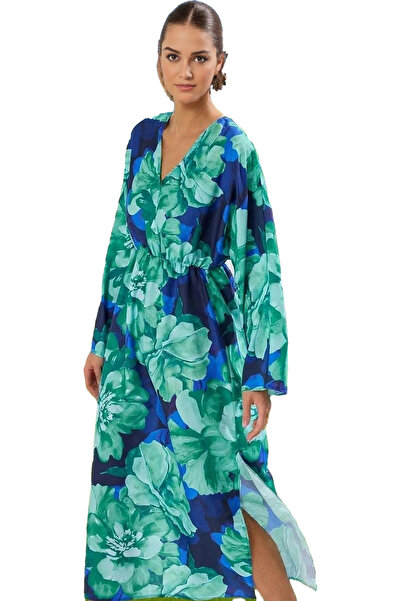 PayBuy Γυναικείο μάξι φλοράλ μοτίβο φόρεμα παραλίας με σχιστό γιακά με σάλι Ά...