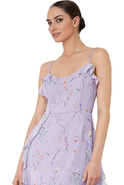 PayBuy فستان نسائي من الشيفون على شكل حرف A، منقوش بالزهور، حجم صغير، صيفي، ل...