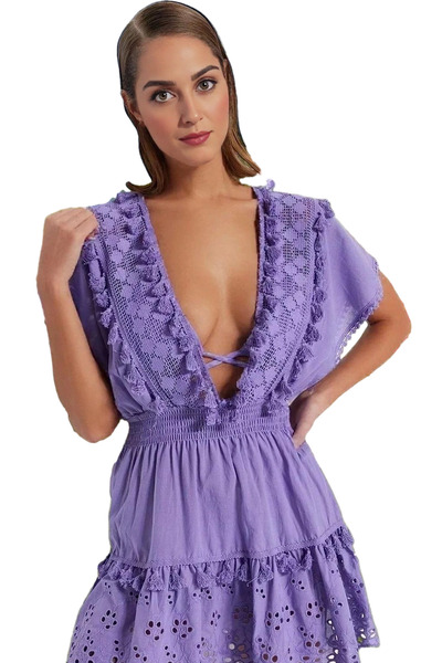 PayBuy Γυναικείο μίνι φόρεμα παραλίας με λαιμόκοψη V με λεπτομέρεια από βαμβα...