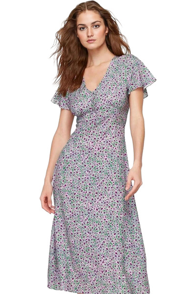 PayBuy Rochie midi în formă de A cu imprimeu floral pentru femei, cu decolteu...