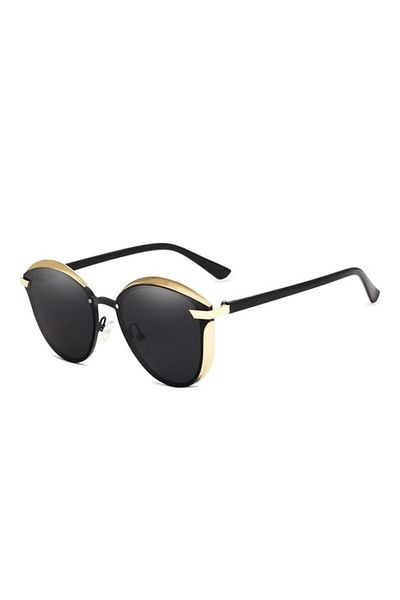 KINGSEVEN Sunglasses Cat Eye Mirror Black Gold Polarized, Case, Pouch, and Cleaning Cloth with UV