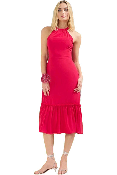 PayBuy Rochie midi în linie A pentru femei, cu guler halter, șifon, indispens...