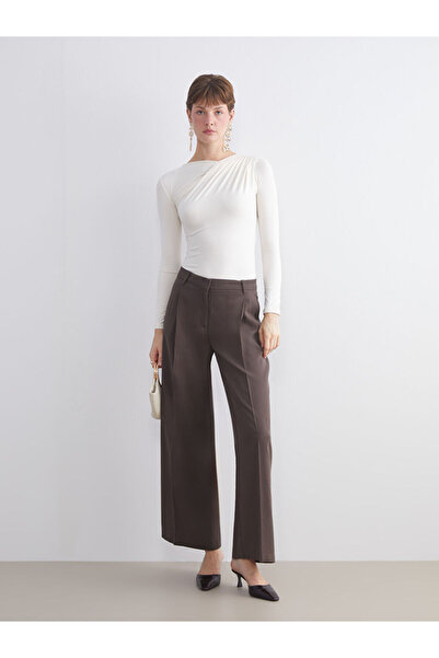 LC Waikiki Brown Loose Fit Wide Leg Women's Pleated Trousers