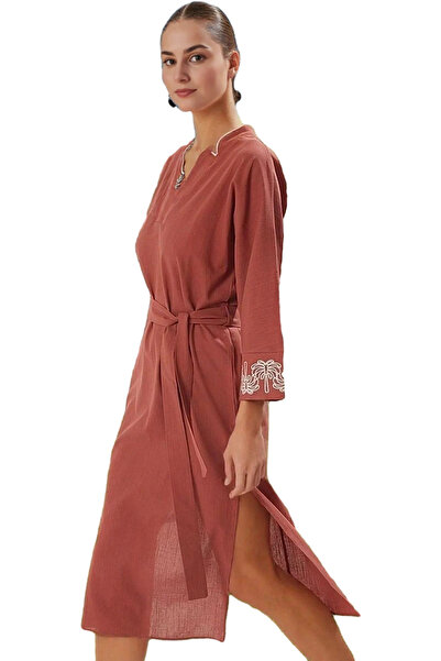 PayBuy Rochie de plajă din bumbac cu volan de lungime midi pentru femei, cu u...