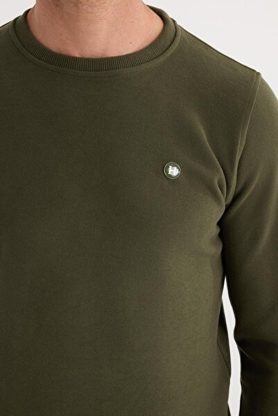 Tudors Ανδρικό φούτερ με λεπτή εφαρμογή, λεπτή εφαρμογή, βαμβακερό ύφασμα Σαλανίκης, με λαιμόκοψη, χακί