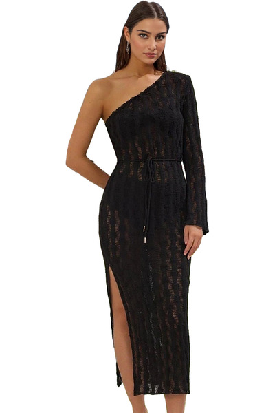 PayBuy Γυναικείο πλεκτό με έναν ώμο Maxi Beach φόρεμα με λεπτομέρεια με ζώνη ...