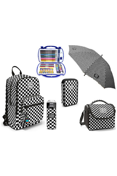 Coral High CORAL HİGH Kids Siyah Beyaz Dama Desenli Çelik Termoslu Şemsiyeli ...