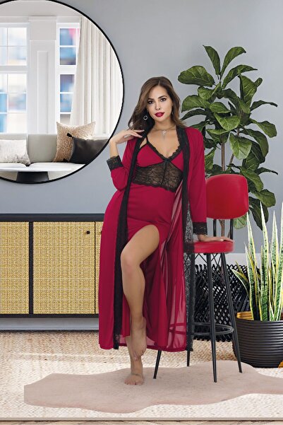 Lüx Wood IZABEL KADIN ÜZÜN IPEKS KUMAŞI DESANLI SABAHLIK VE GECELIK