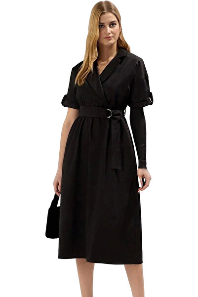 PayBuy Kadın A Kesim Midi Elbise Dokuma Kumaş Bel Kuşağı Yazlık Günlük Yaz Ay...