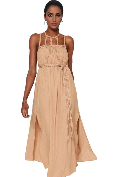 PayBuy Rochie maxi pentru femei, bumbac țesut, decolteu, stiluri de plajă de vară, indispensabile pentru vara