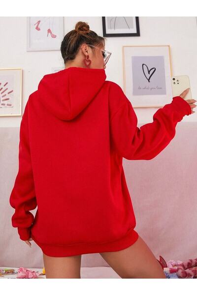 Pisa Art Unisex Red Oversize Butterflies Printed Sweatshirt Hooded