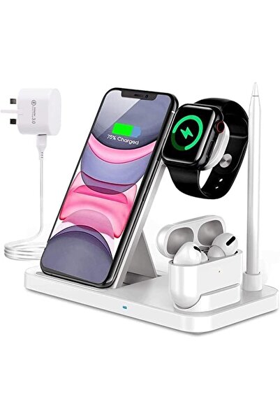 WOMDEE محطة شحن لاسلكية سريعة 4 في 1 لأجهزة iPhone 15/14 Pro/13/13 Pro/12/11/...