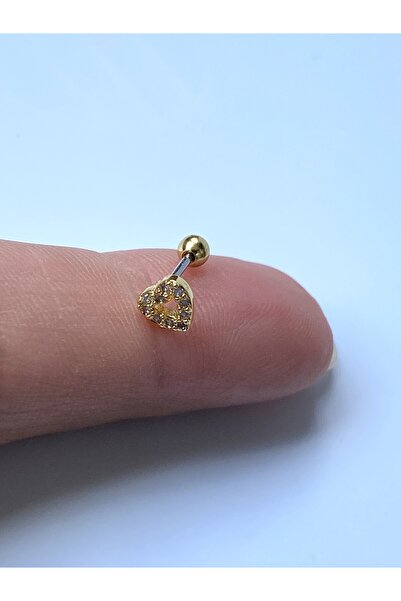kurukafagift Taşlı Parlak Çelik Piercing Minimal Kalp Figürlü Tragus Helix Kı...