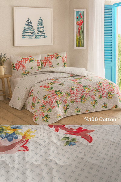 Evimcim 100% Cotton Double Quilted Duvet Cover Set Flower Pattern Luxury Box