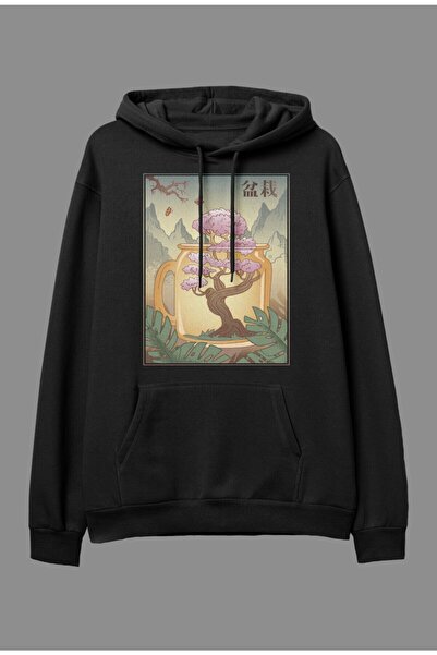 Pisa Art Oversize Nature Pink Tree Landscape Design Printed Hooded Sweatshirt Hoodie