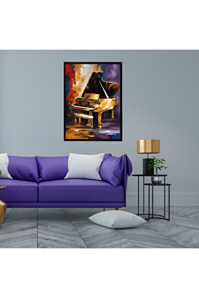 mixefor Music and Art Themed Black Framed Colorful Piano Canvas Print Painting Framed Wall Panel