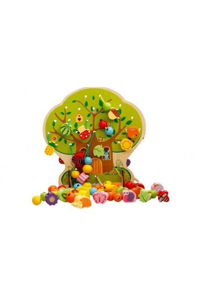 Picodino Educational Wooden Toy - Tree with Threaded Fruits, 102 pieces