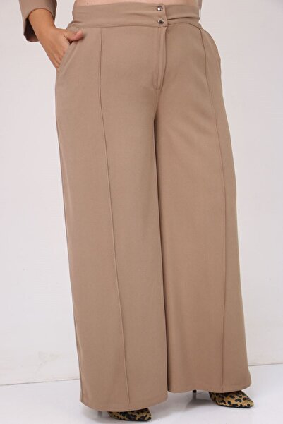 Eslina 57053 Large Size Crepe Suit with Skirt and Oval Trousers - Mink