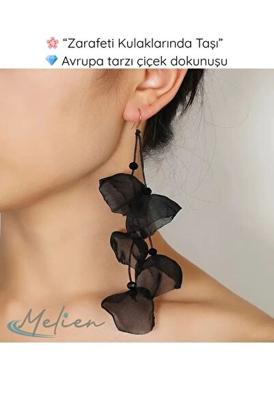 Melien Elegant Fabric Long Dangle European Style Stylish Earrings with Flower Detail for Daily and Special Moments