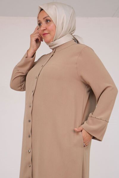 Eslina 57053 Large Size Crepe Suit with Skirt and Oval Trousers - Mink