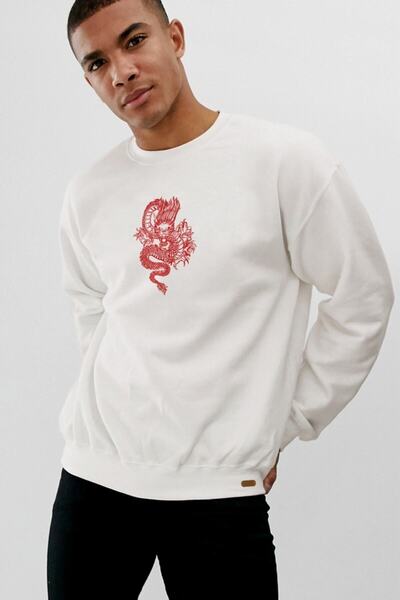 Pisa Art Oversize Front Dragon Printed Black Sweatshirt