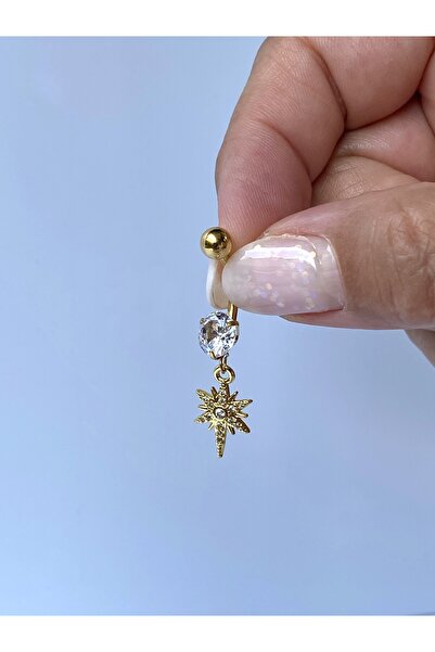 kurukafagift Göbek Çelik Piercing Yıldız Figürlü Zirkon Taşlı Sallantılı