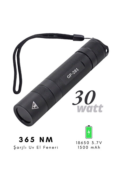 TAREZ GP-281 Şarjlı Mor UV Işık El Feneri 365 NM | Doğal Taş, Leke, Oje Kurutma Ultraviyole Fener 30 WATT