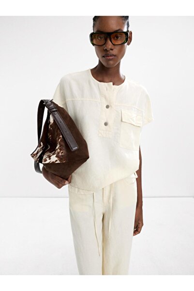 PARFOIS Düğmeli Keten T-Shirt