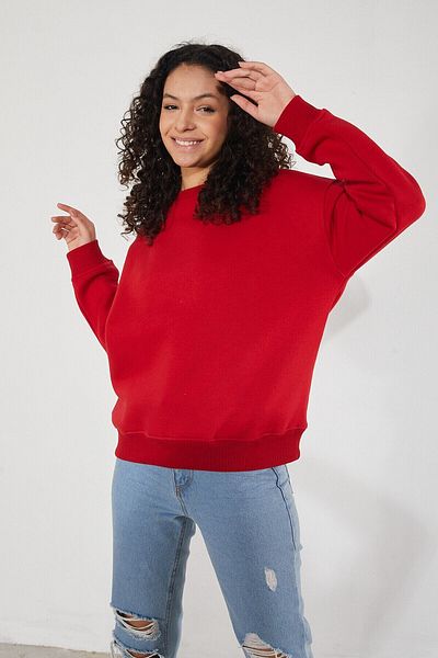 Pisa Art Women's Crew Neck Long Sleeve Basic 3 Thread Raised Sweatshirt