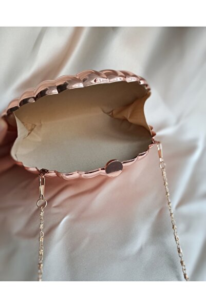 Çanta Trend Rochie de seară pentru femei, roz pudrat, model Oyster, portofoliu pentru ocazii speciale, geantă de invitație cu curea cu lanț