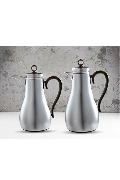 Generic طقم ترمس قهوة وشاي من الفولاذ المقاوم للصدأ - تصميم رمادي وبني