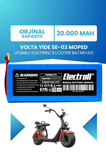 ELECTROLL Volta Yide Se-03 Moped Batarya Lityum 60V 20AH Elektrikli Scooter B...