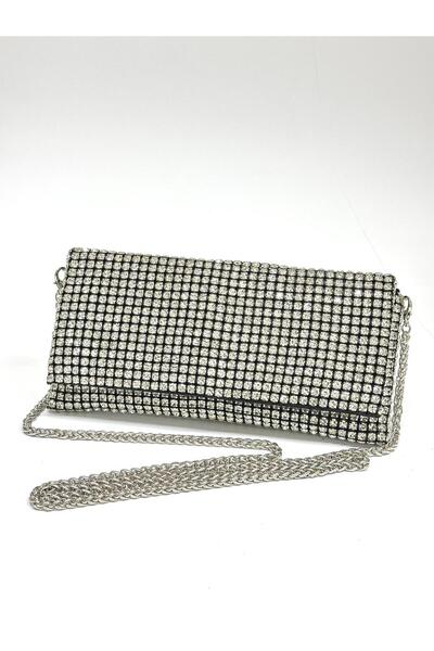 NAZART Women's Luxury Stone Diamond Black Evening Dress Clutch Chain Strap Hand Wedding Engagement Evening Bag