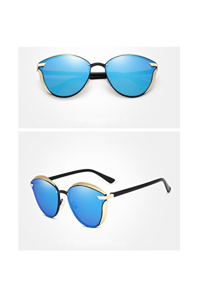 KINGSEVEN Cat Eye Mirror Blue Gold Polarized Sunglasses with UV400 Protection