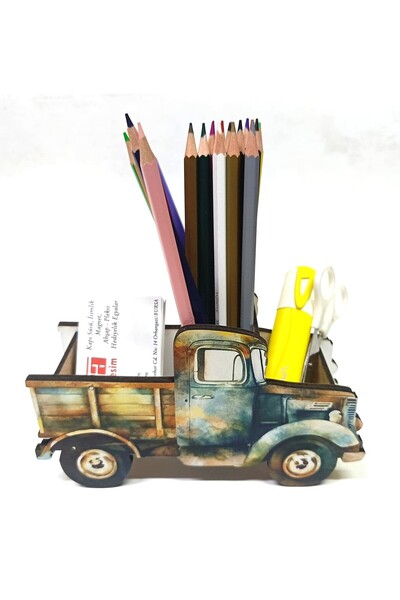 TuraLazerKesim حامل أقلام رصاص كلاسيكي خشبي لسطح المكتب وصندوق أقلام ومنظم لل...