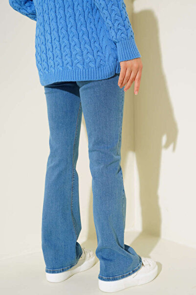 geenz manifacture Orta Mavi Kadın Miya Ispanyol Paça Kot Pantolon Yüksek Bel Jeans Toparlayıcı( Extra Rahat)