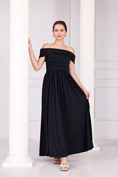 Pulli Collection Modal Kumaş Omuz Dekolteli Uzun Elbise