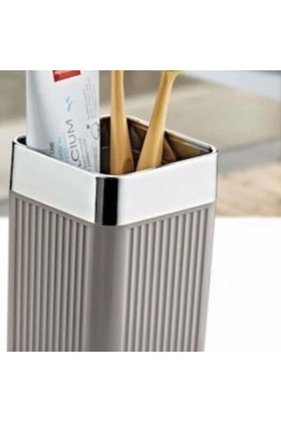 SepetBudur Maxel Mimoza Chrome Striped Toothbrush Holder Royaleks-Y-875