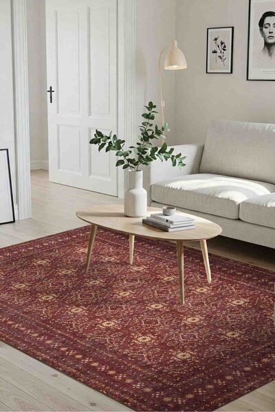ARTLOOP Relic Bordo Vintage Dokulu Geleneksel Desenli Dokuma Tabanlı Şönil Halı AL 477