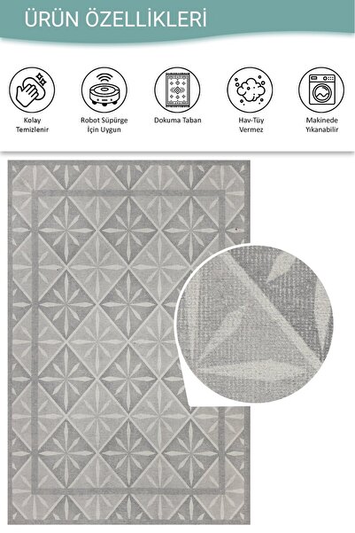 ARTLOOP Nora Gri Geometrik Desenli Dokuma Tabanlı Modern Şönil Halı AL 502