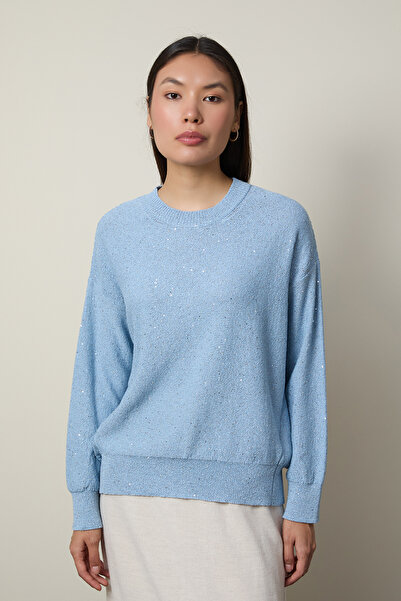 Serianno Mini Payetli Bisiklet Yaka Kazak