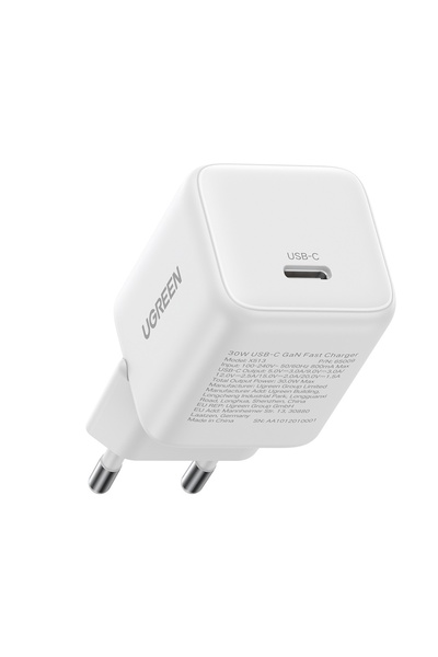 Ugreen USB-C charger, GaN, Fast Charging, 30W, QC4, 5V/3A - X513 (65009) - White
