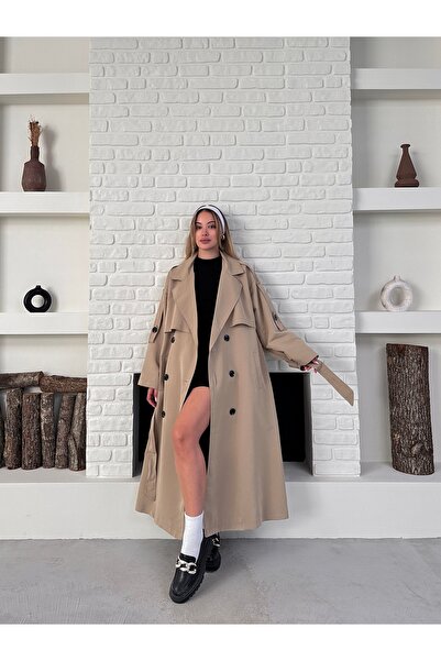 Ekim Store Uzun Dökümlü Kuşaklı Oversize Trençkot