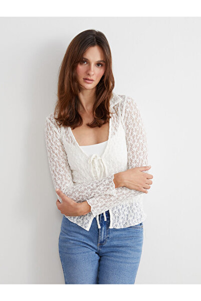 LC Waikiki I Tie-Up Collar Lace Women's Cardigan from Freezen Store