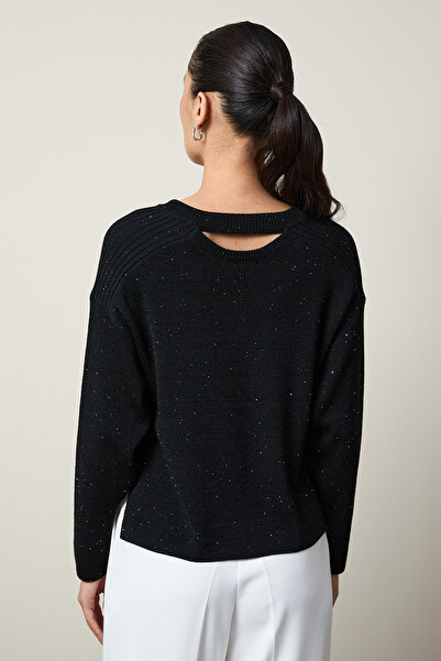 Serianno Mini Payetli V Yaka Sırt Detaylı Kazak