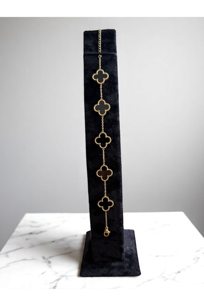 GUNESTAKI سوار من الفولاذ البرسيم ذو 5 أوراق باللون الأصفر والأسود Cns100-1